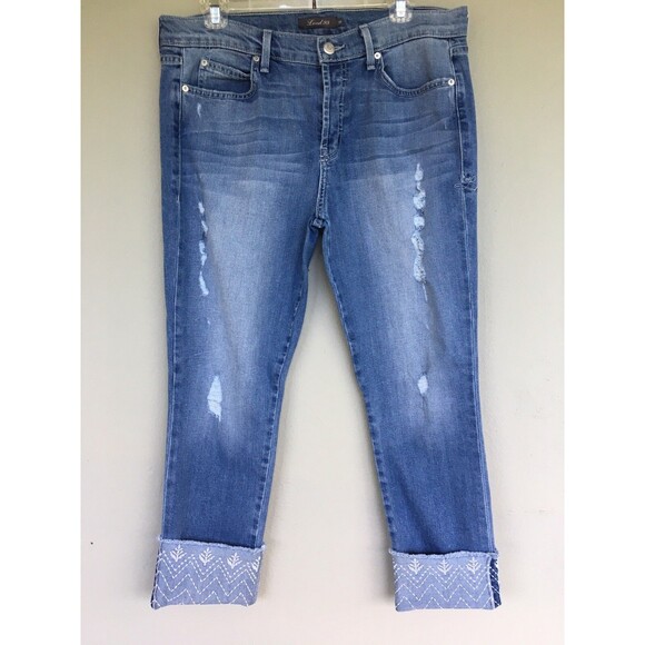 Level 99 Anthropologie Jeans Women Size 29 Slouchy Straight Cuffs Mid Rise Boho - Picture 2 of 14